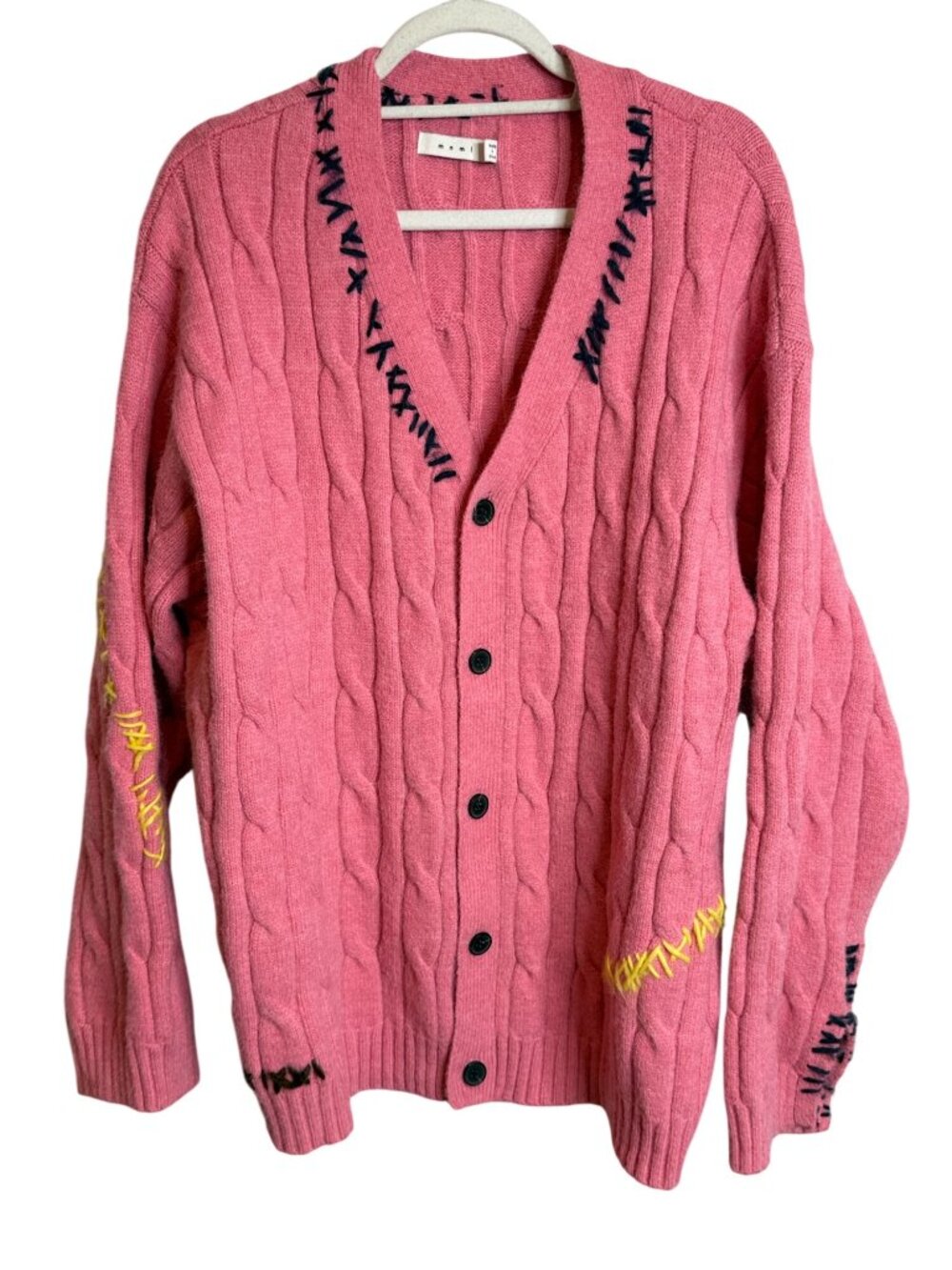 MNML XXXL Pink Cable Knit Contrast Stitch Oversized Cardigan Sweater